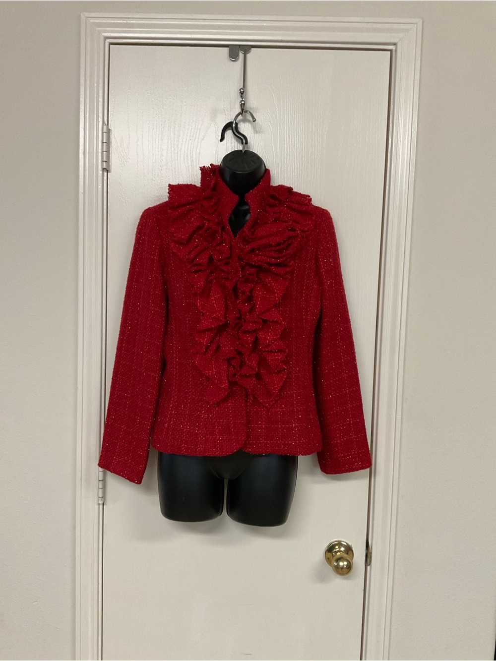 Women's Red Ruffle Front Blazer Jacket